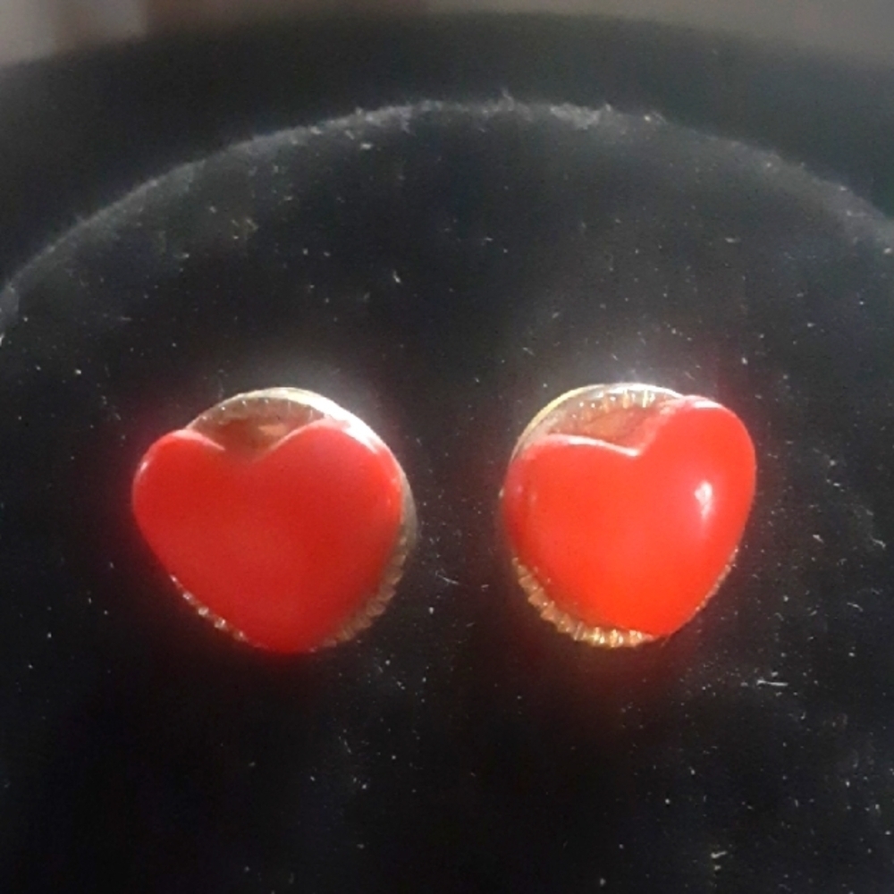 Red Heart Earrings with Gold Trim